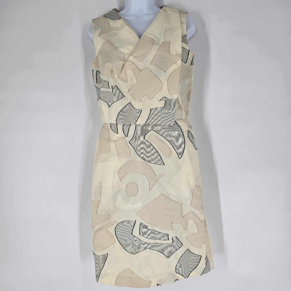 Piazza Sempione Beige Geo Print Sheath Dress Size 42 US 6